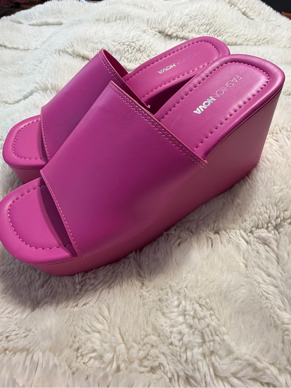 Fashion Nova Bold Hot Pink Wedge Slide Sandals